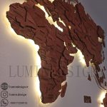 استیکر چوبی نقشه جهان سه بعدی با نور مخفی پس زمینه