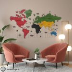 دیوارکوب چوبی نقشه جهان طرح المپیک