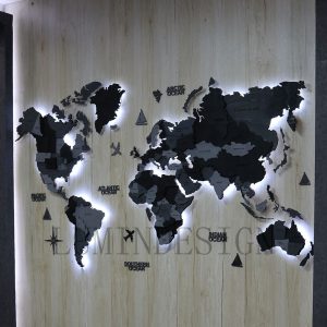 تابلو نقشه جهان رنگ مشکی تیره